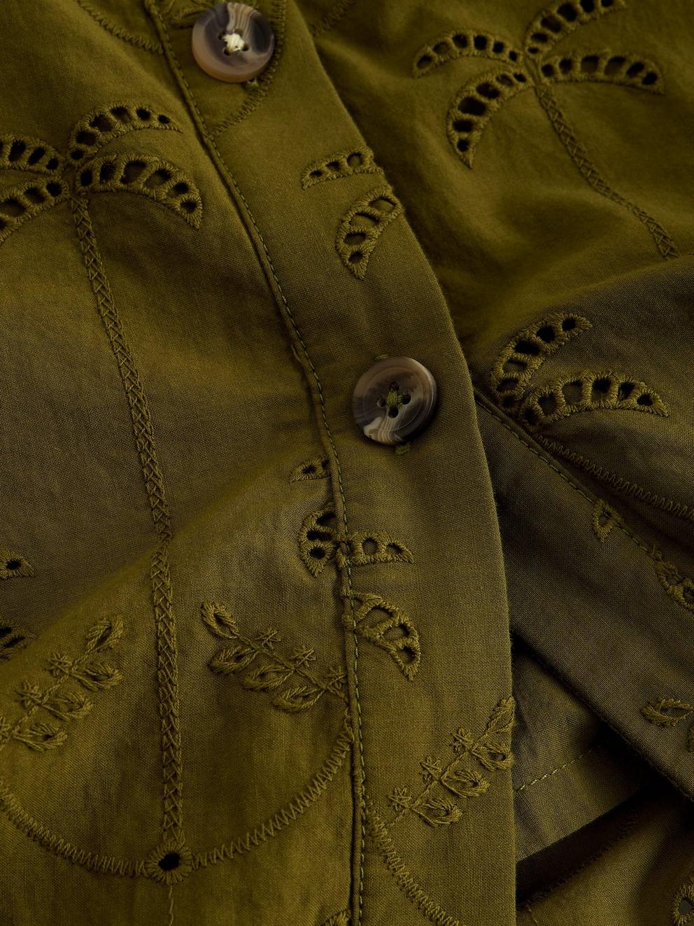 Ruben Broderie Midi Skirt in KHAKI GRN - FLAT DETAIL