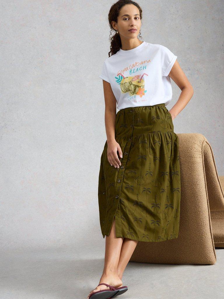 Ruben Broderie Midi Skirt in KHAKI GRN - LIFESTYLE