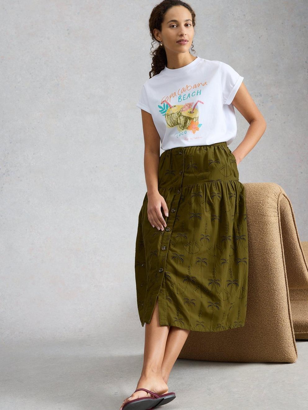 Ruben Broderie Midi Skirt in KHAKI GRN - LIFESTYLE