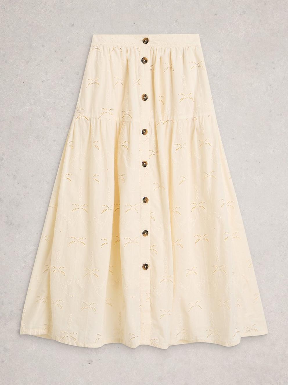 Ruben Broderie Midi Skirt in NAT WHITE - FLAT FRONT