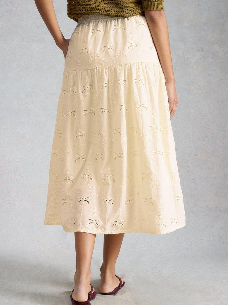 Ruben Broderie Midi Skirt in NAT WHITE - MODEL BACK