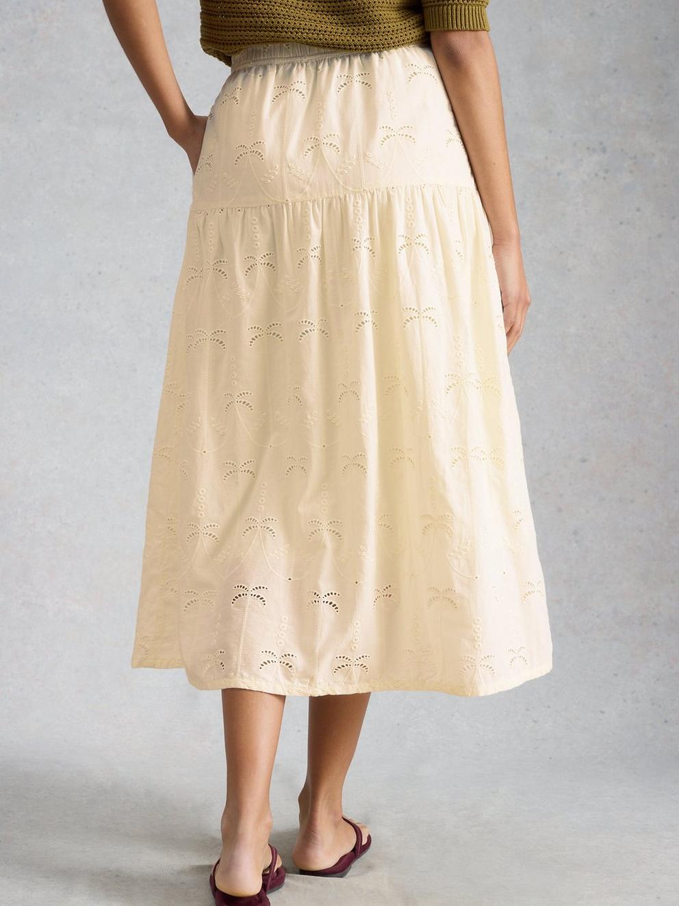 Ruben Broderie Midi Skirt in NAT WHITE - MODEL BACK
