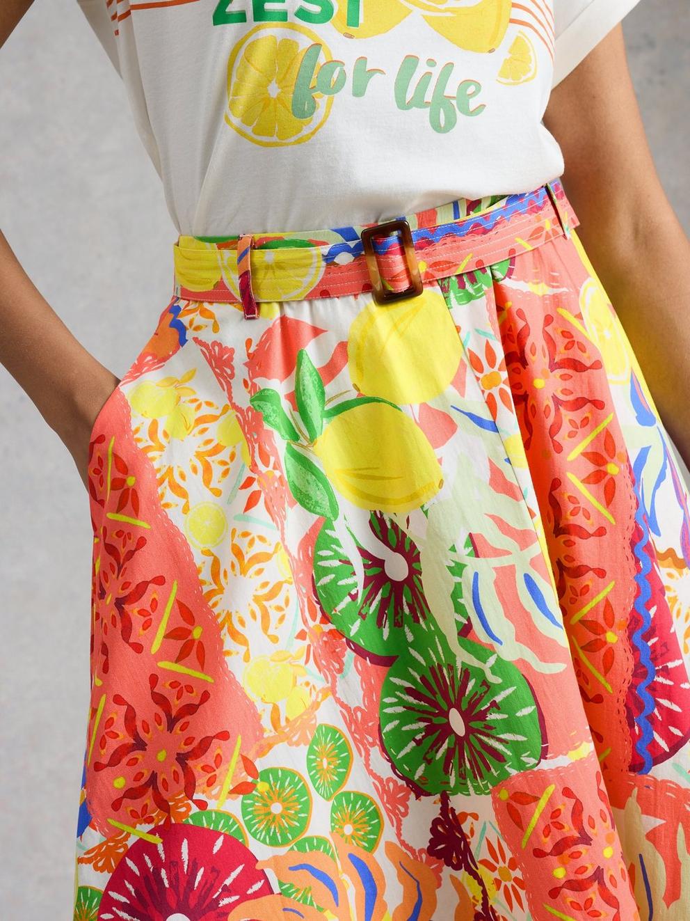 Darcie Midi Skirt in YELLOW MLT - MODEL DETAIL