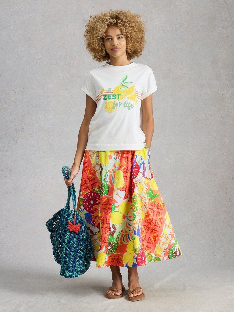 Darcie Midi Skirt in YELLOW MLT - MODEL FRONT
