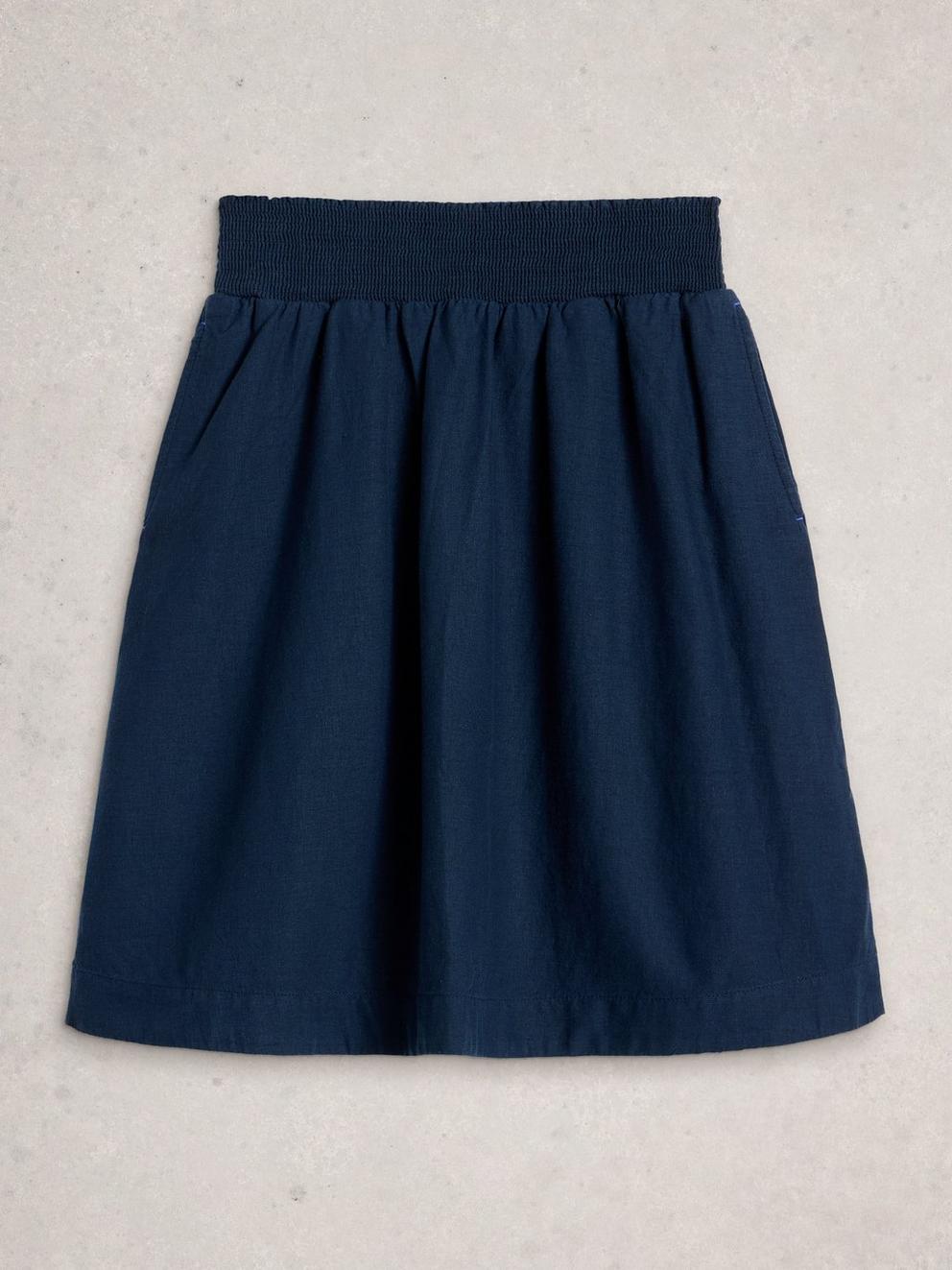 Sheila Linen Blend Skirt in DARK NAVY - FLAT FRONT