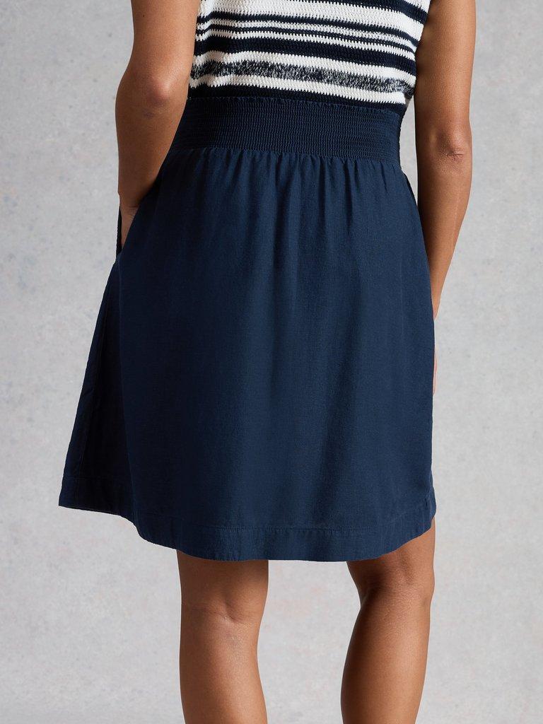 Sheila Linen Blend Skirt in DARK NAVY - MODEL BACK