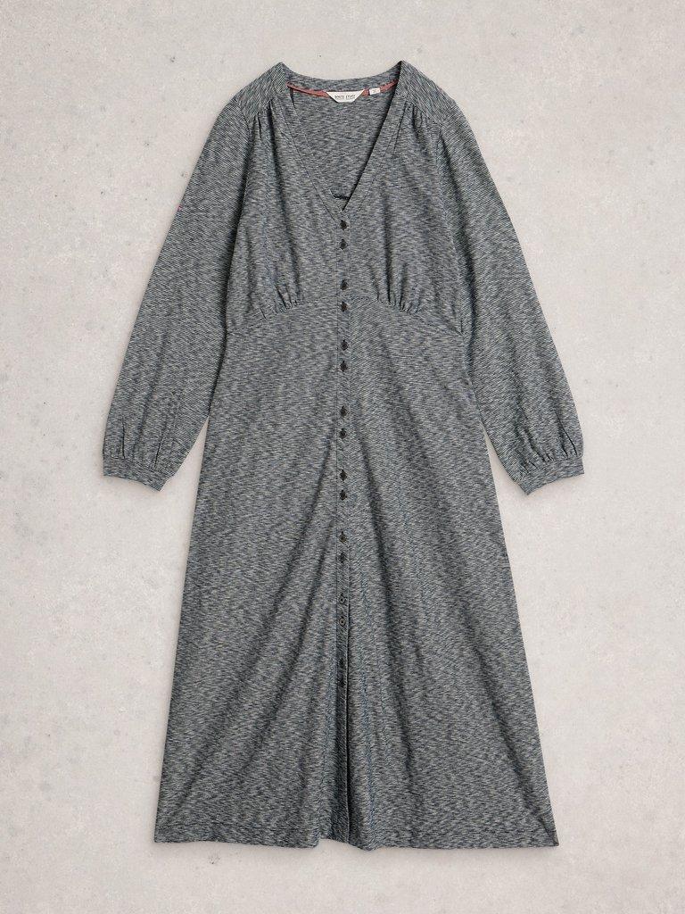 Megan Button Jersey Dress in NAVY MULTI - FLAT FRONT