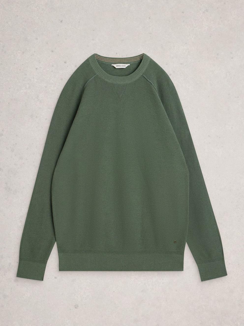 Attadale Linen Blend Jumper in MID GREEN - FLAT FRONT