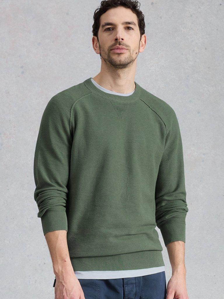 Attadale Linen Blend Jumper in MID GREEN - LIFESTYLE