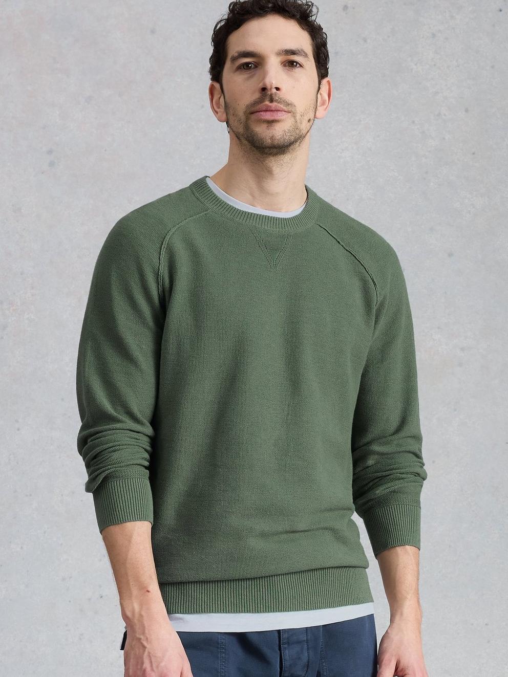Attadale Linen Blend Jumper in MID GREEN - LIFESTYLE