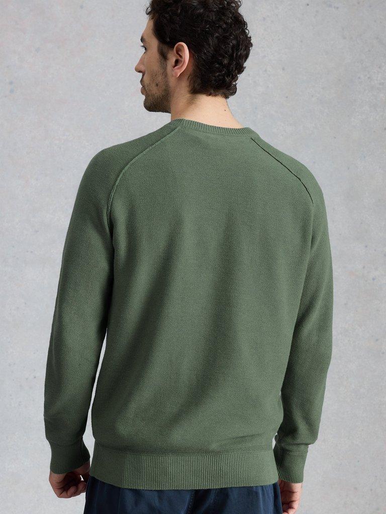 Attadale Linen Blend Jumper in MID GREEN - MODEL BACK