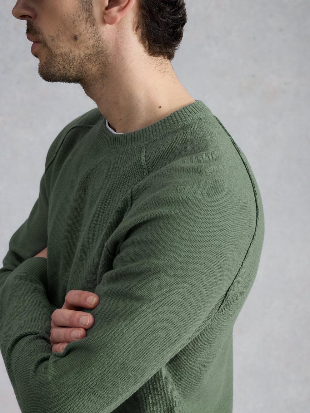 Attadale Linen Blend Jumper in MID GREEN - MODEL DETAIL