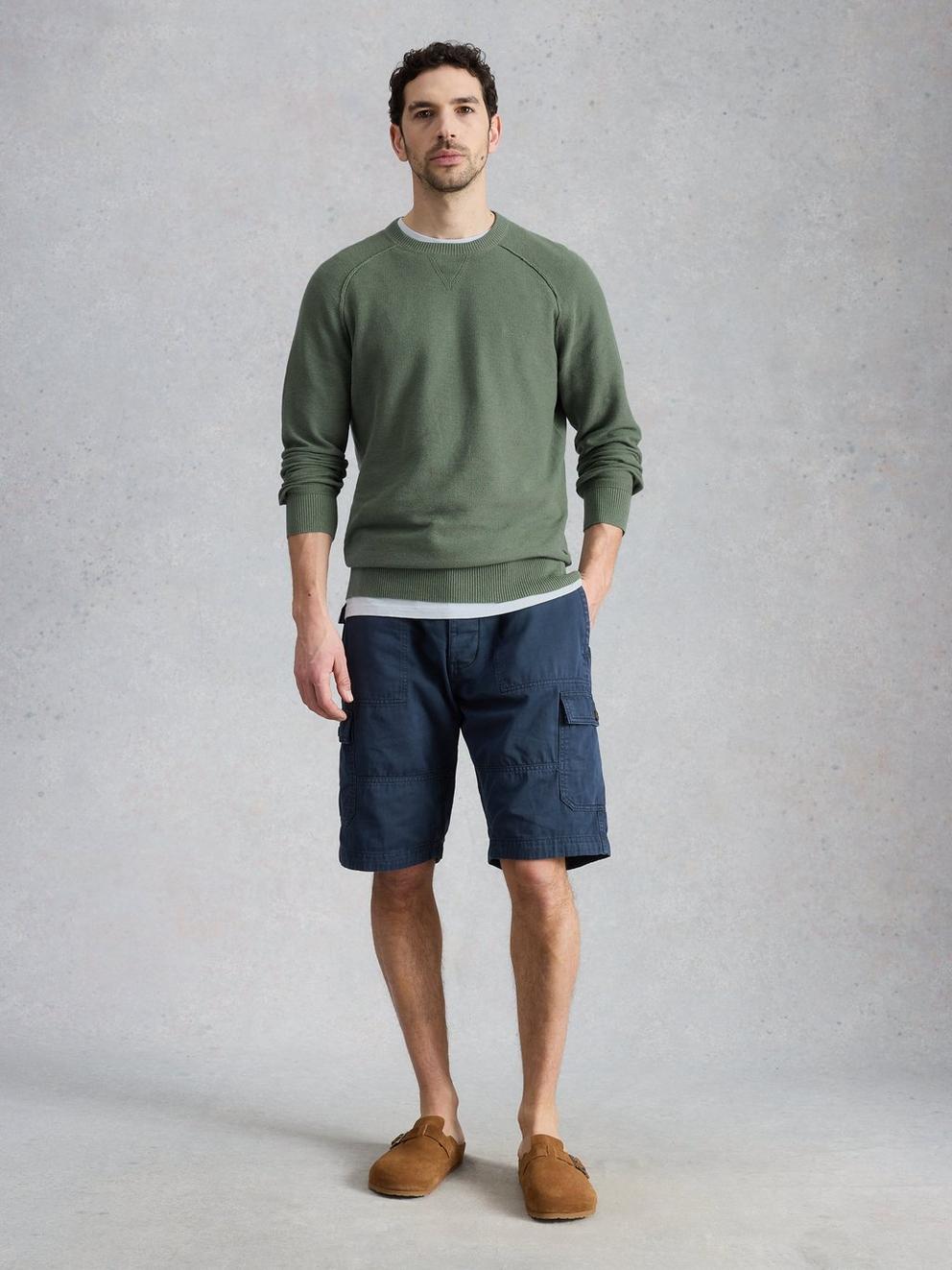 Attadale Linen Blend Jumper in MID GREEN - MODEL FRONT