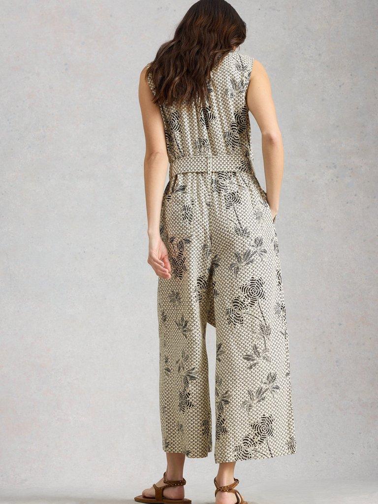 Betty Linen Blend Jumpsuit in IVORY PR - MODEL BACK