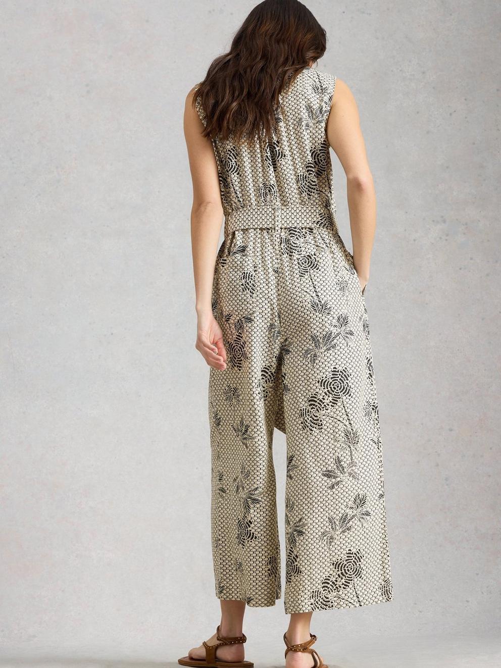 Betty Linen Blend Jumpsuit in IVORY PR - MODEL BACK