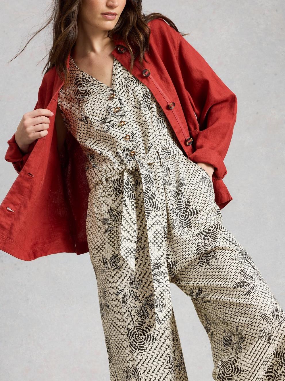 Betty Linen Blend Jumpsuit in IVORY PR - MODEL DETAIL