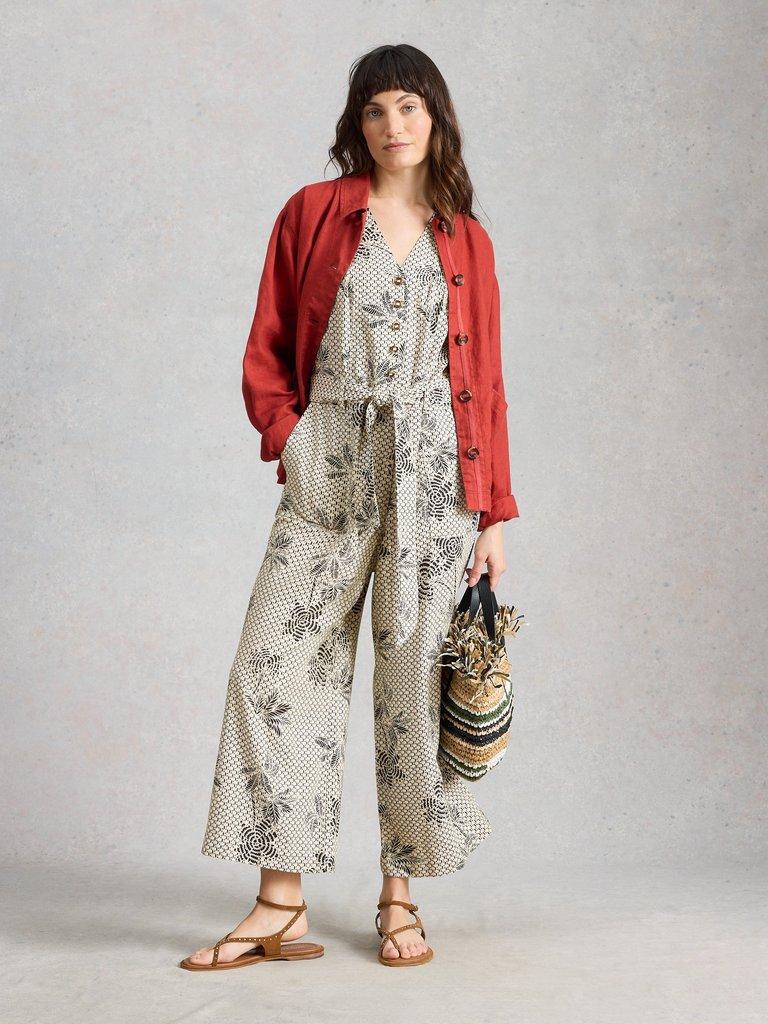 Betty Linen Blend Jumpsuit in IVORY PR - MODEL FRONT