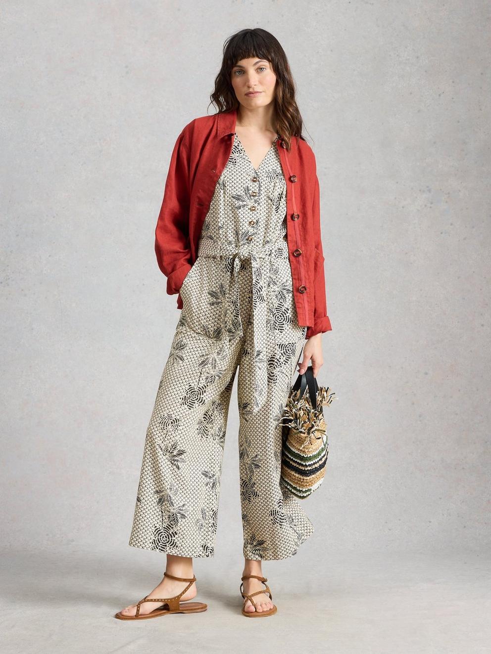 Betty Linen Blend Jumpsuit in IVORY PR - MODEL FRONT