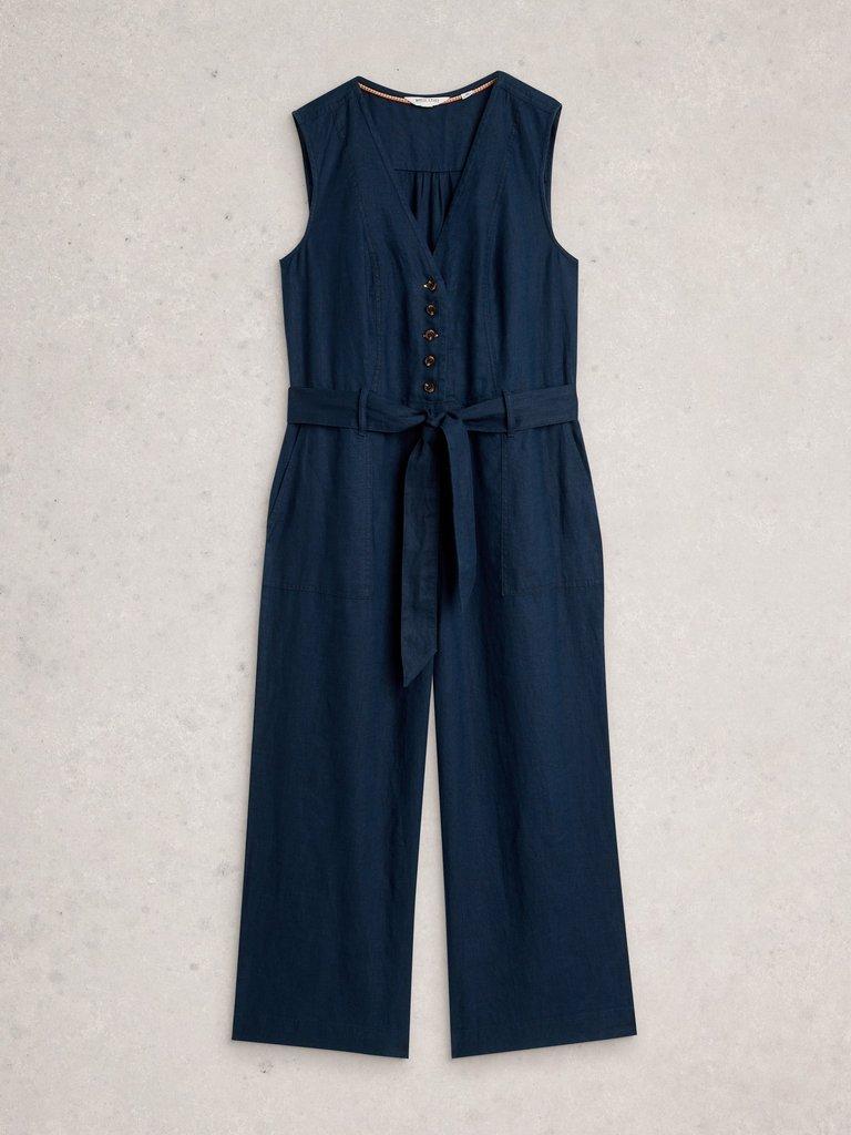 Betty Linen Jumpsuit in DARK NAVY - FLAT FRONT