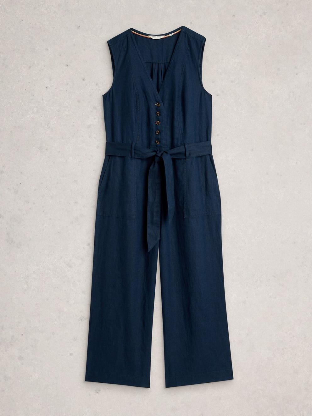 Betty Linen Jumpsuit in DARK NAVY - FLAT FRONT