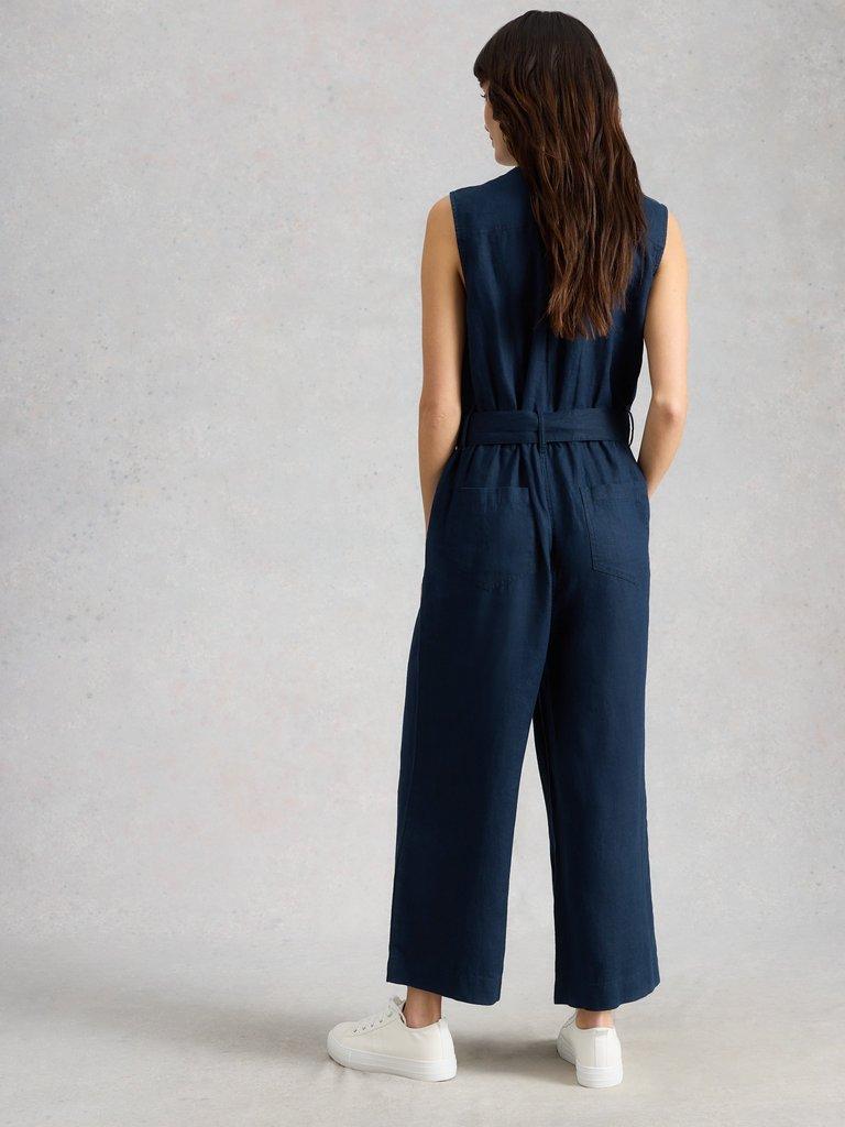Betty Linen Jumpsuit in DARK NAVY - MODEL BACK