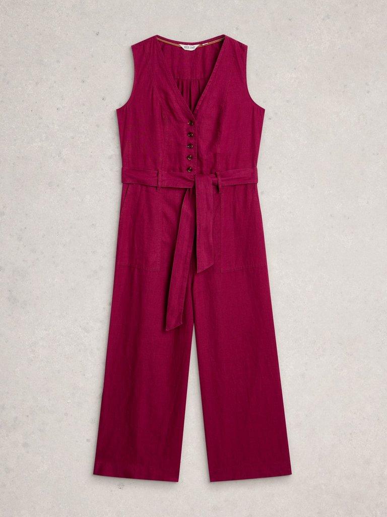 Betty Linen Jumpsuit in DK PINK - FLAT FRONT
