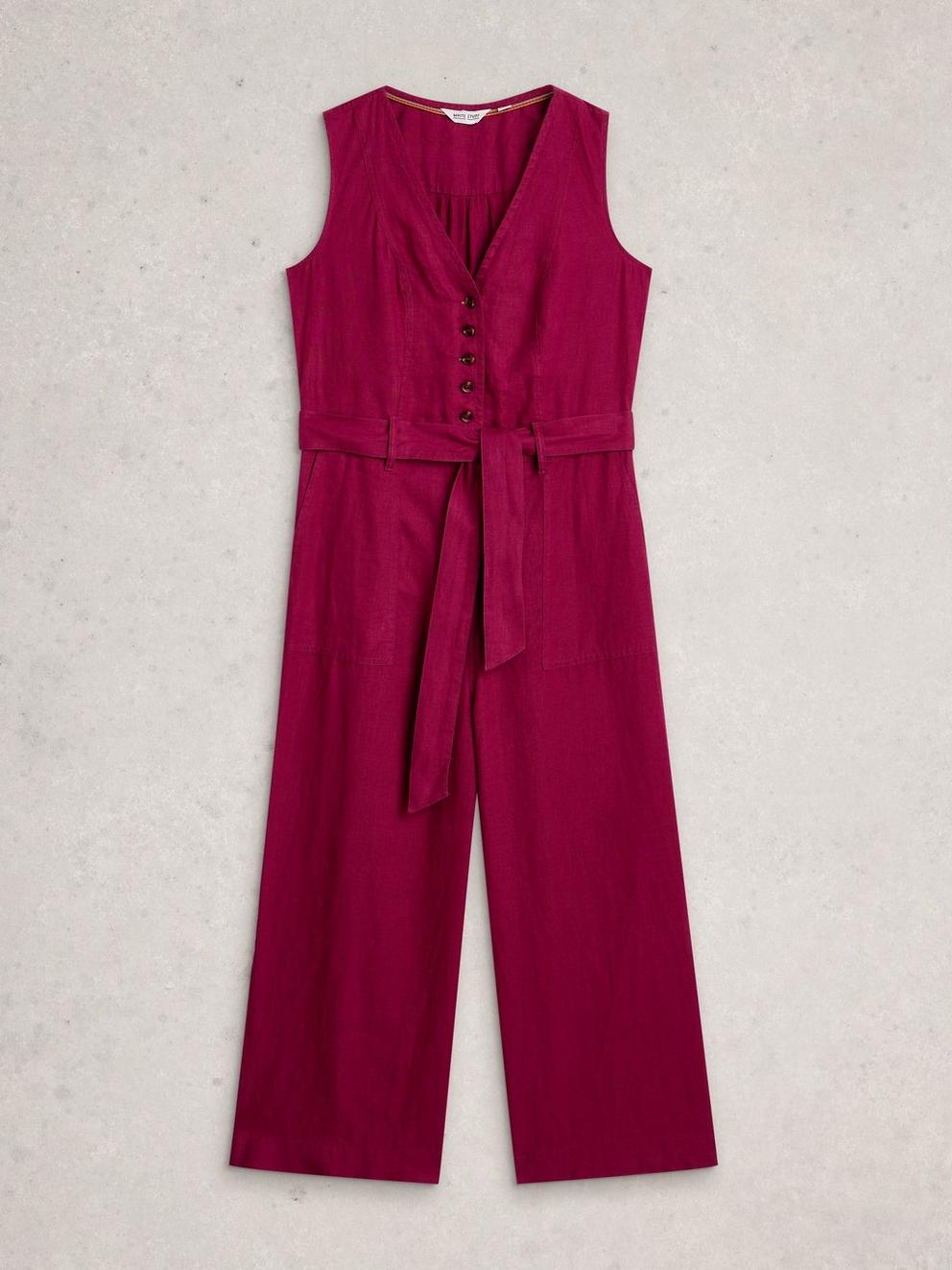 Betty Linen Jumpsuit in DK PINK - FLAT FRONT