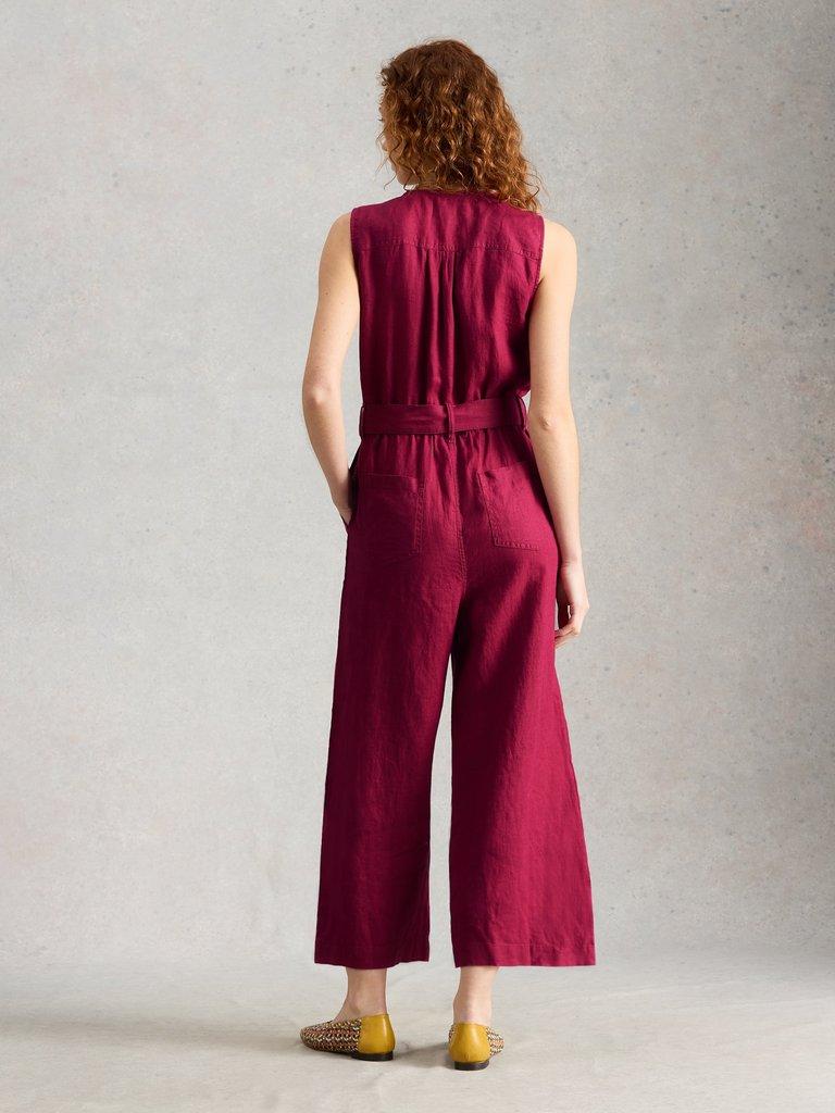 Betty Linen Jumpsuit in DK PINK - MODEL BACK