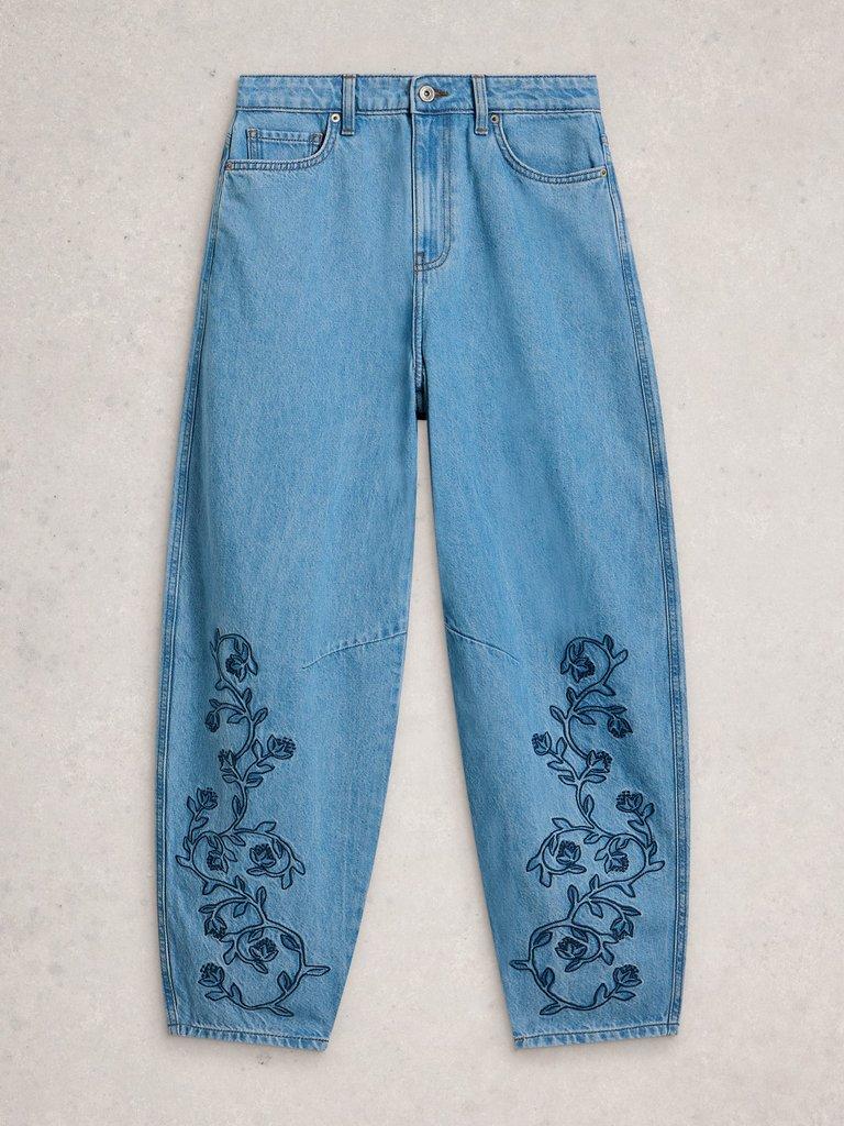 Aubrey Embroidered Barrel Jean in LGT DENIM - FLAT FRONT
