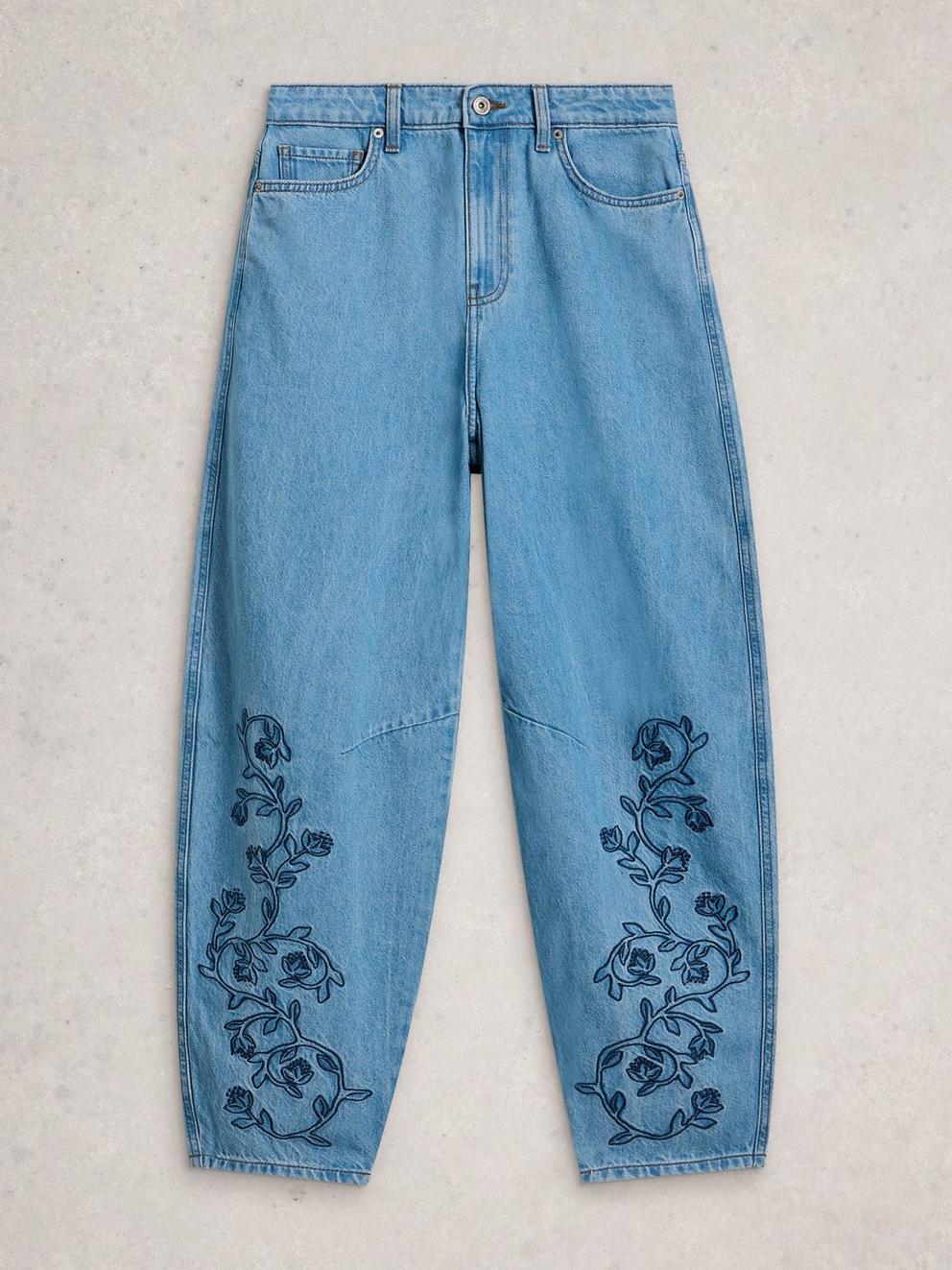 Aubrey Embroidered Barrel Jean in LGT DENIM - FLAT FRONT