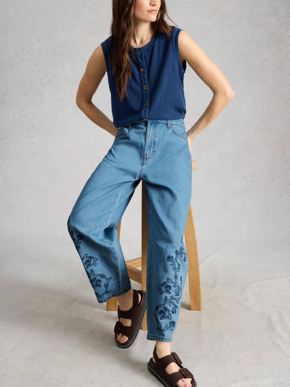 Aubrey Embroidered Barrel Jean in LGT DENIM - LIFESTYLE