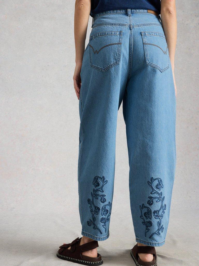 Aubrey Embroidered Barrel Jean in LGT DENIM - MODEL BACK
