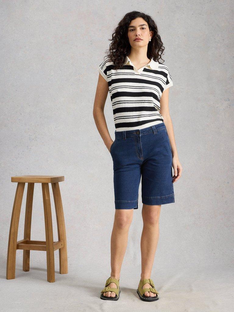 Heidi Denim Short in MID DENIM - MODEL FRONT