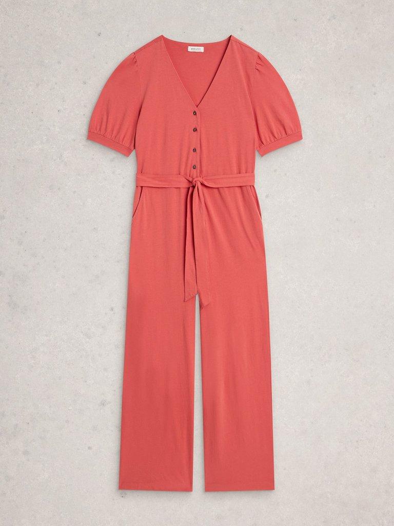 Isabella Jersey Jumpsuit in MID RED - FLAT FRONT
