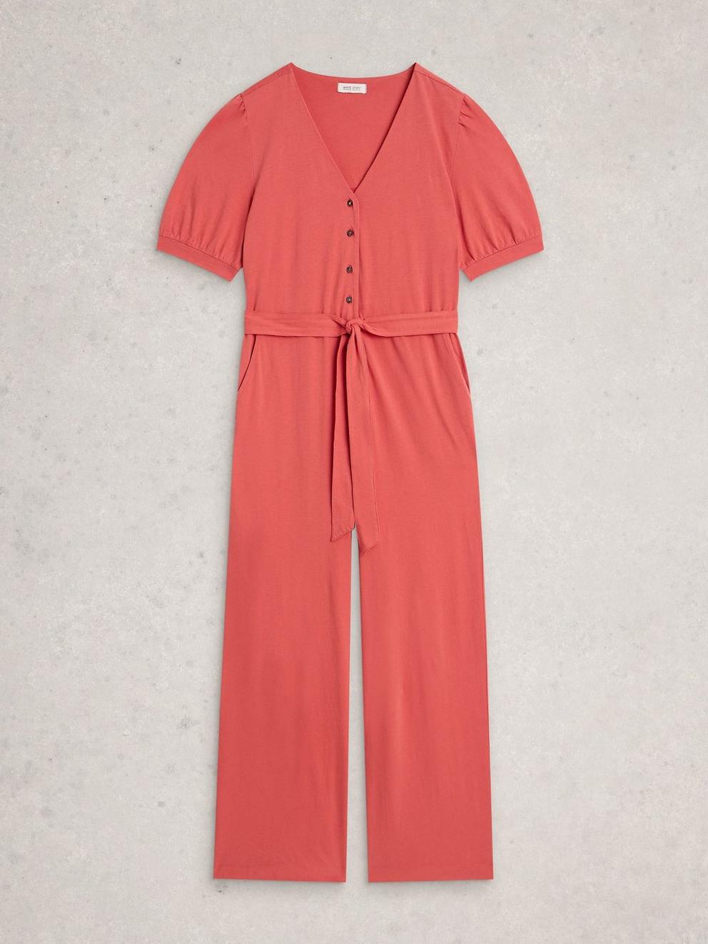 Isabella Jersey Jumpsuit in MID RED - FLAT FRONT