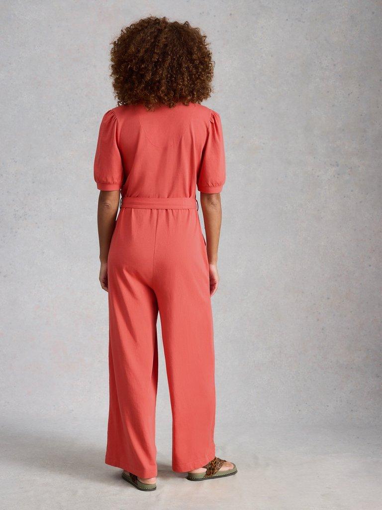Isabella Jersey Jumpsuit in MID RED - MODEL BACK