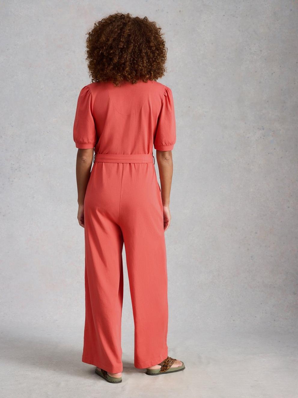 Isabella Jersey Jumpsuit in MID RED - MODEL BACK