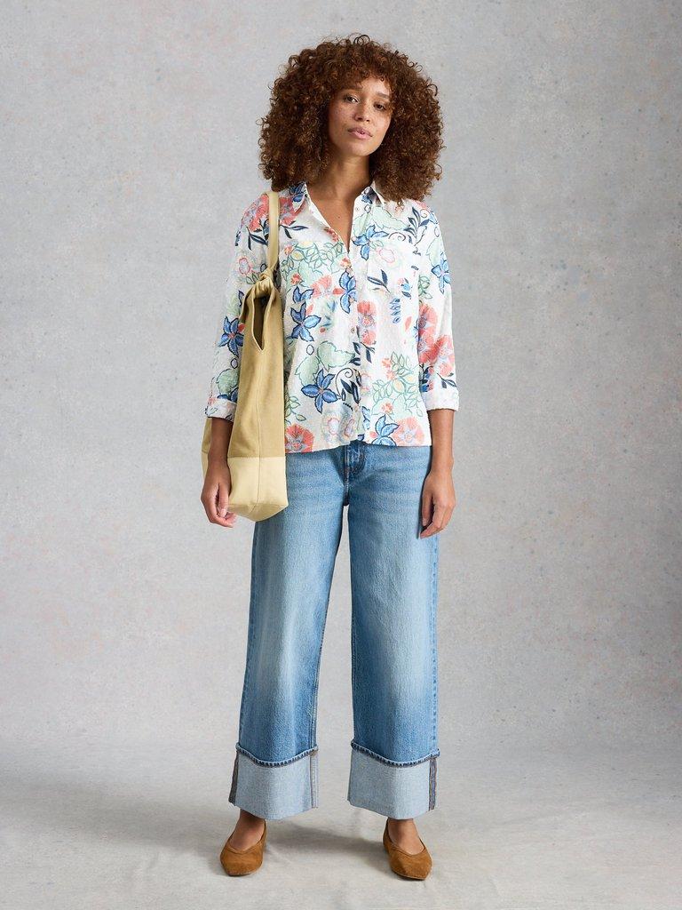 Sophie Organic Cotton Print Shirt in IVORY MLT - MODEL FRONT