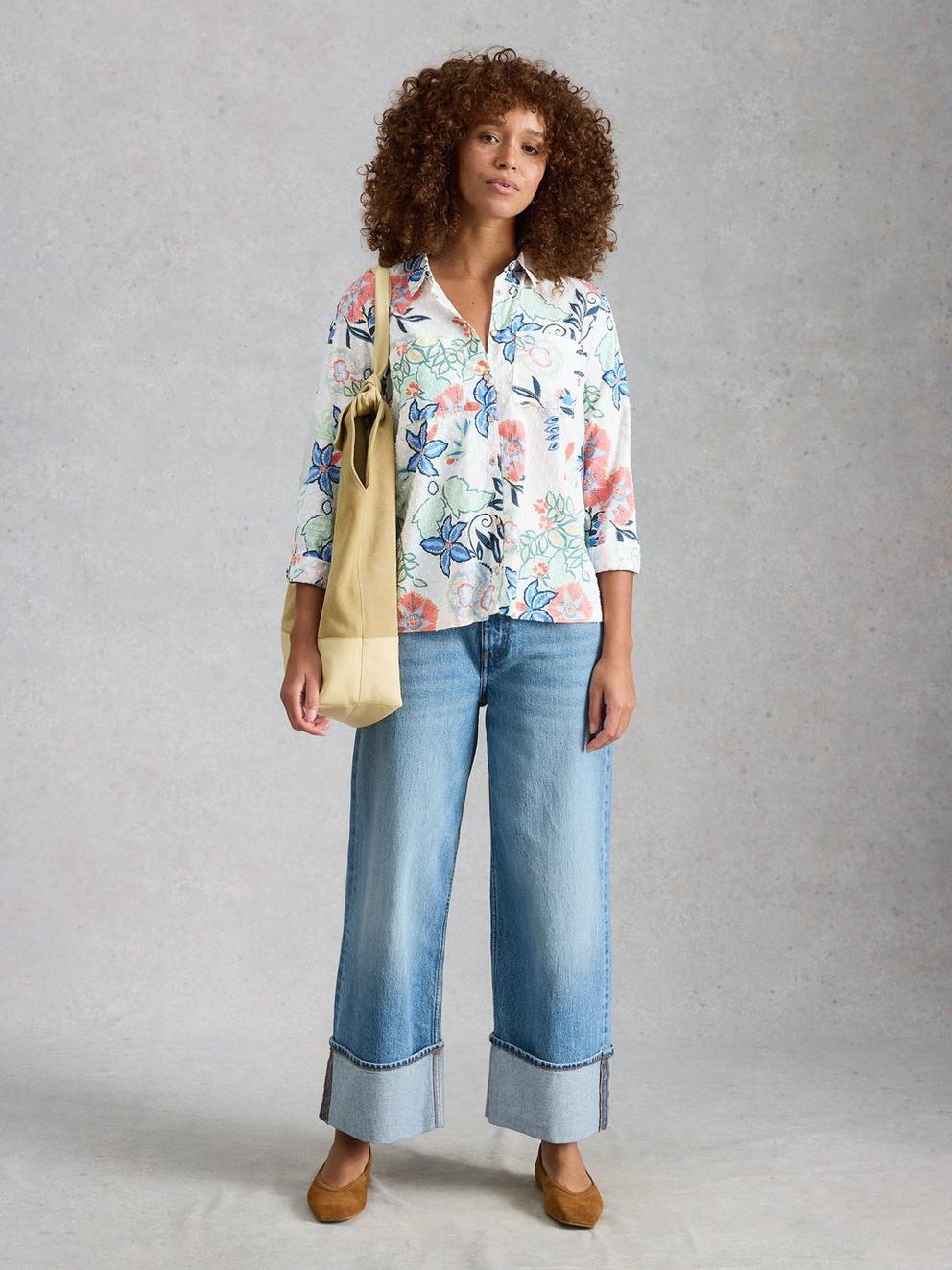 Sophie Organic Cotton Print Shirt in IVORY MLT - MODEL FRONT