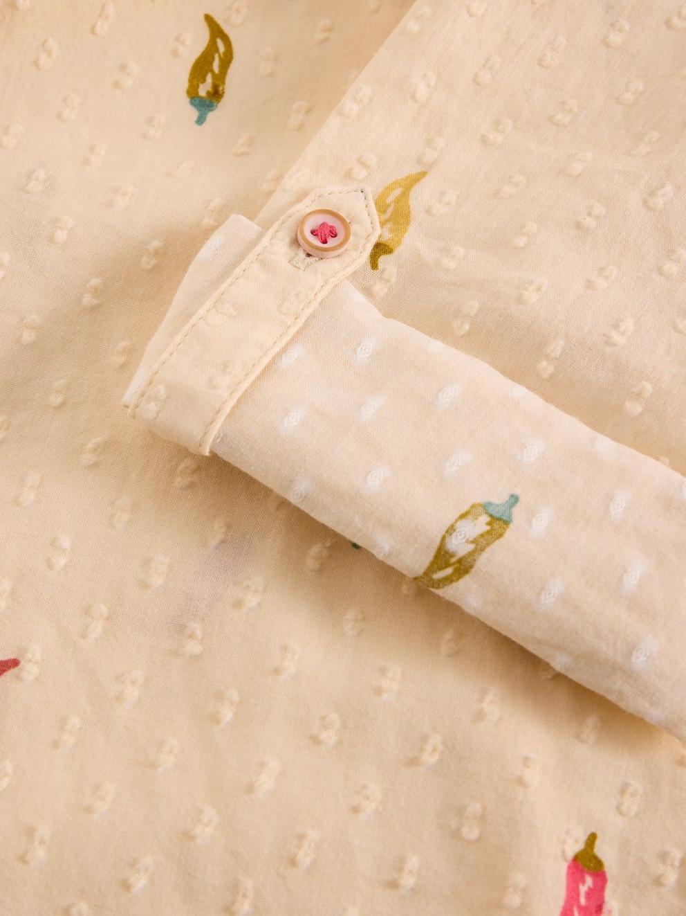 Sophie Organic Cotton Print Shirt in IVORY PR - FLAT BACK