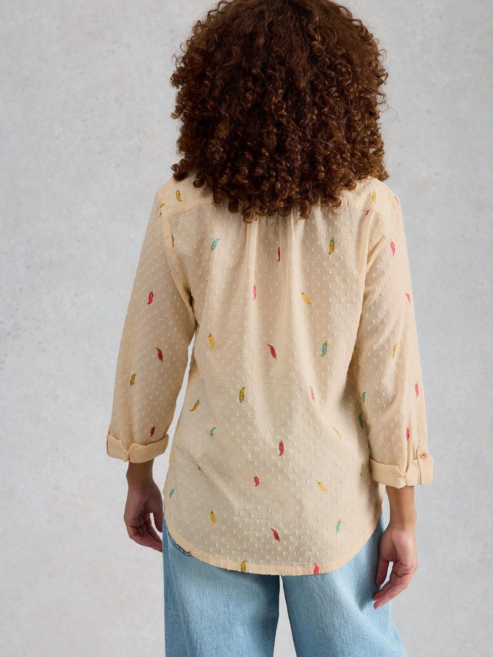 Sophie Organic Cotton Print Shirt in IVORY PR - MODEL BACK