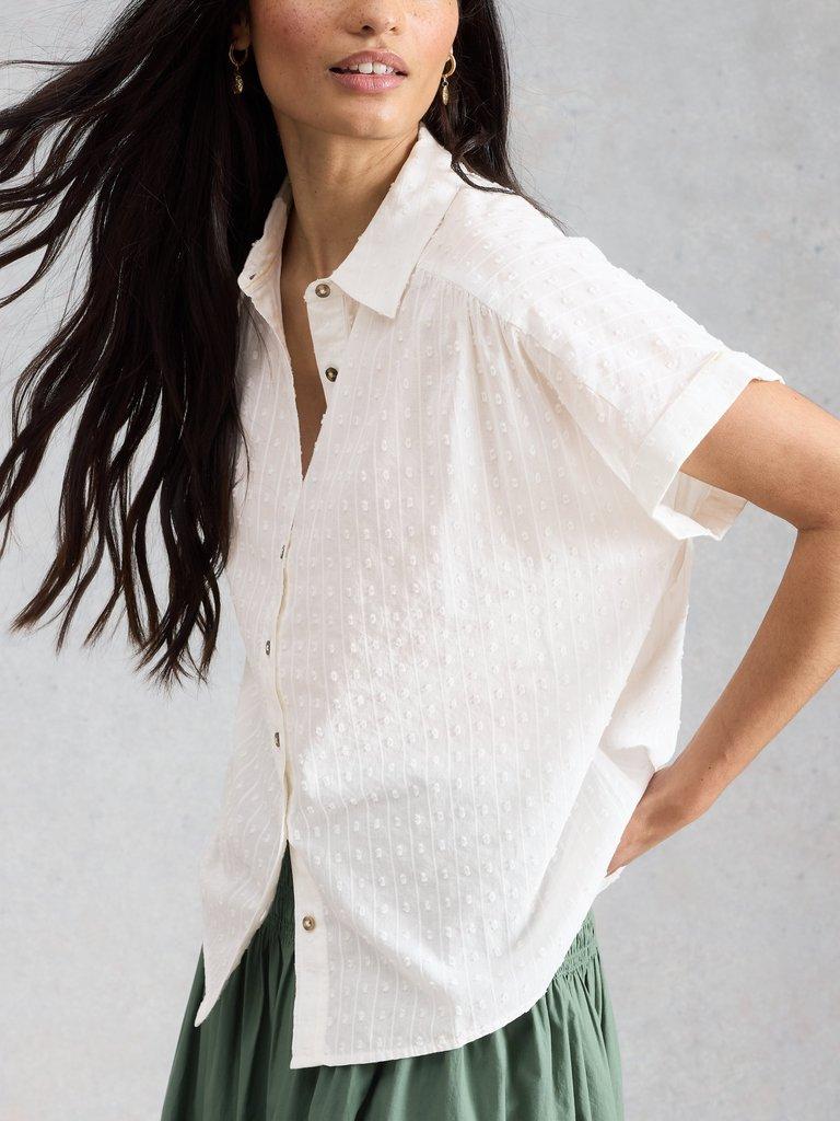 Orla Button Through Shirt in BRIL WHITE - MODEL DETAIL
