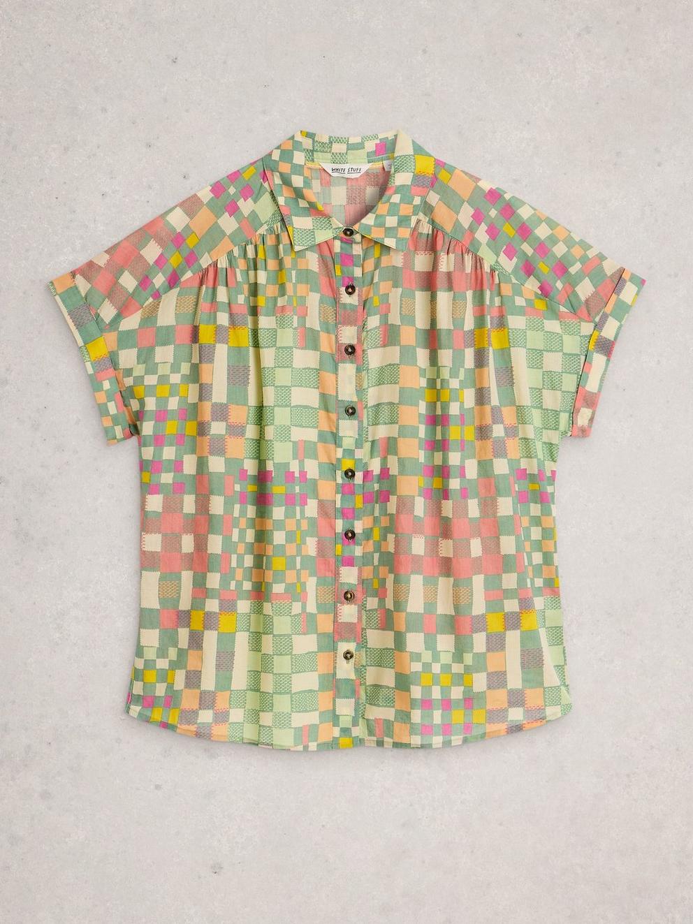 Orla Button Through Shirt in GREEN MLT - FLAT FRONT