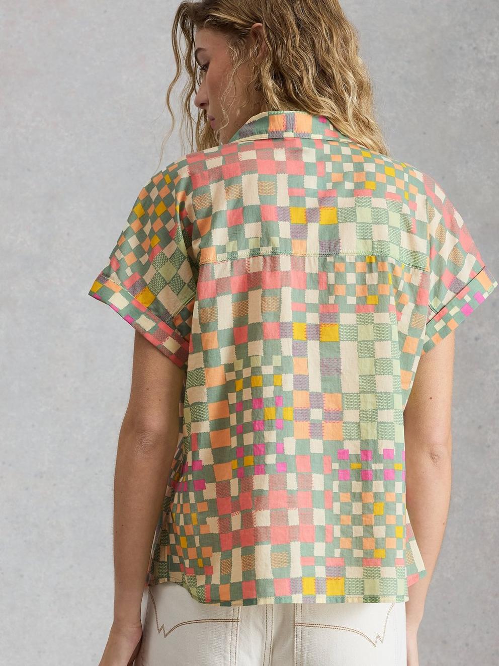 Orla Button Through Shirt in GREEN MLT - MODEL BACK