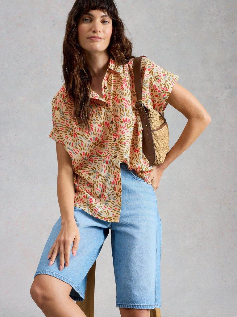 Orla Button Through Shirt in IVORY PR - MODEL DETAIL