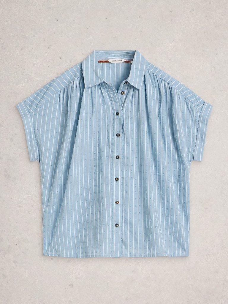 Orla Button Through Shirt in MID BLUE - FLAT FRONT