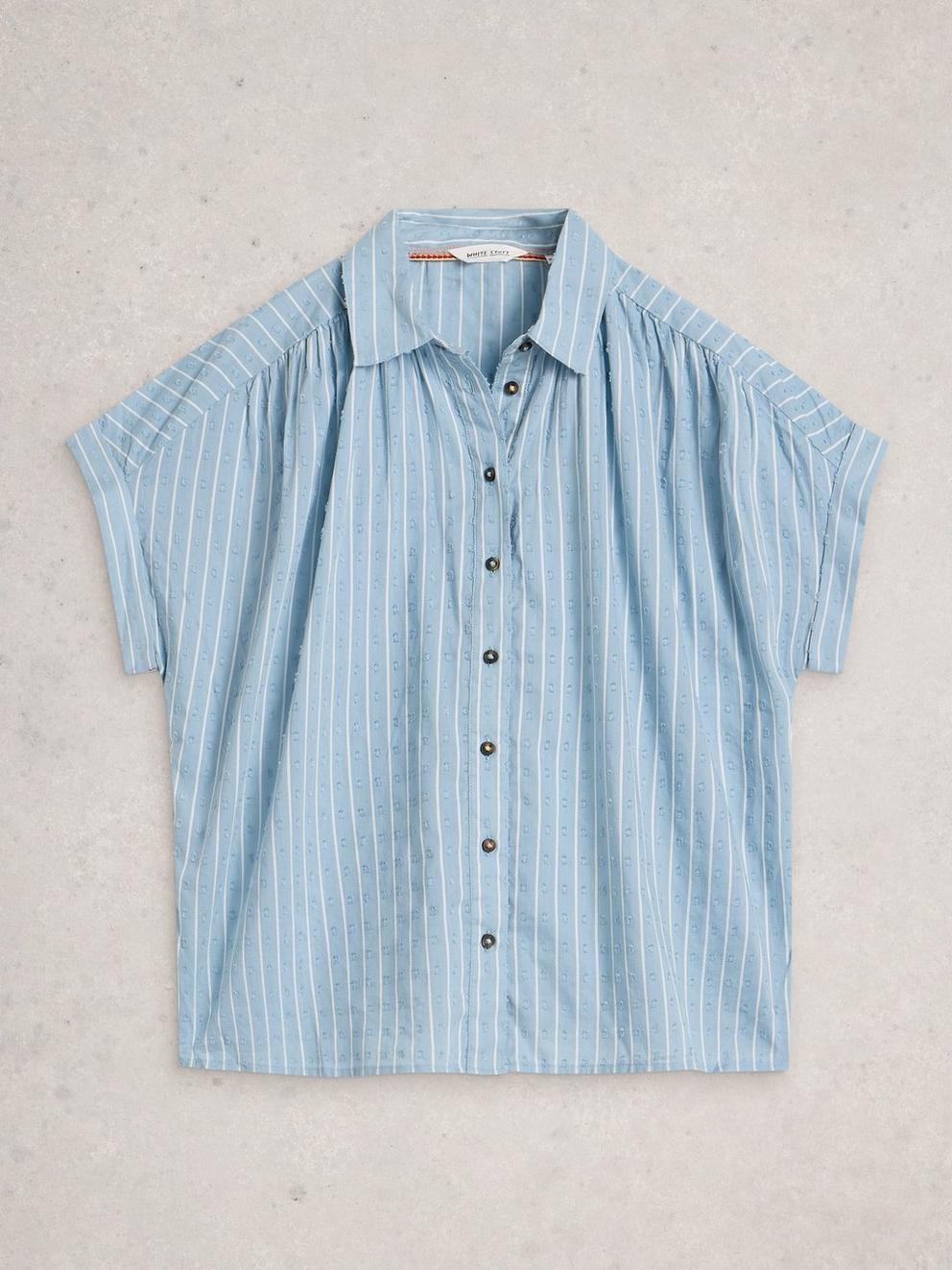 Orla Button Through Shirt in MID BLUE - FLAT FRONT