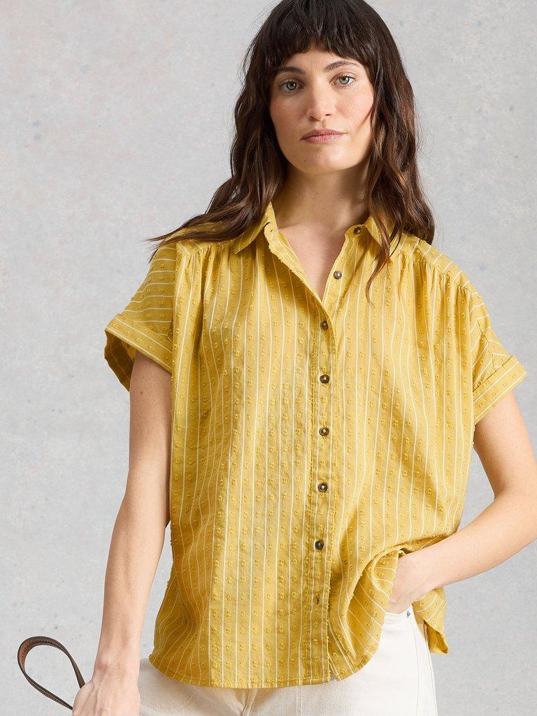 Orla Button Through Shirt in MID YELLOW - LIFESTYLE