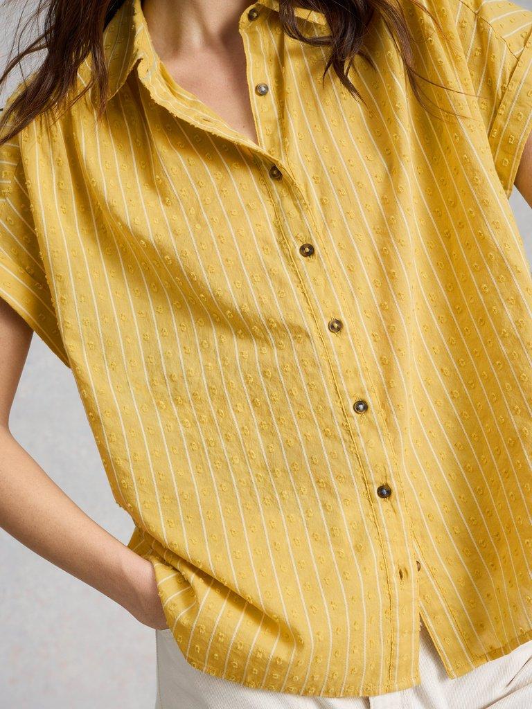 Orla Button Through Shirt in MID YELLOW - MODEL DETAIL