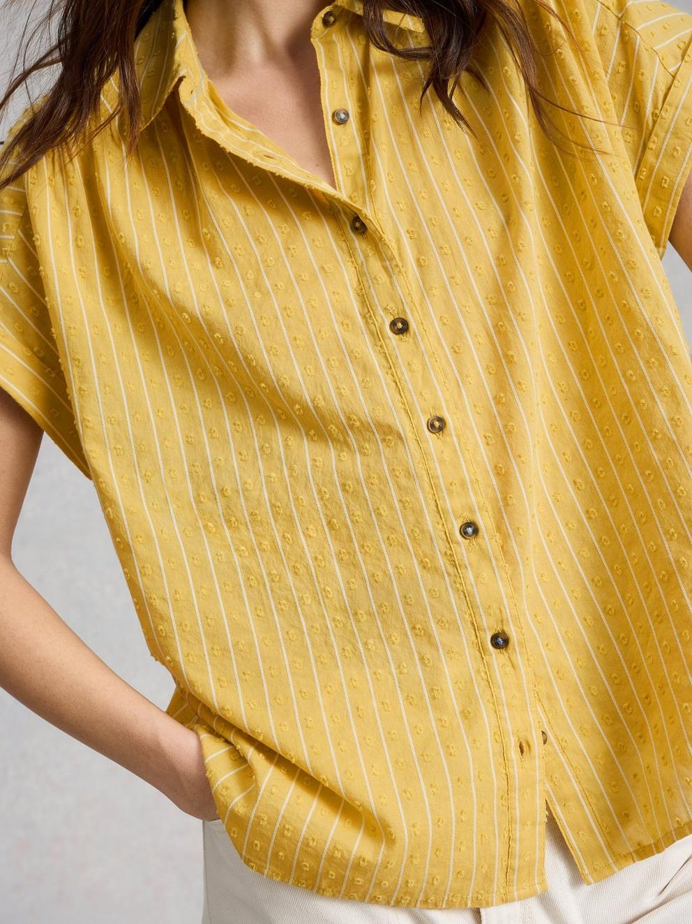 Orla Button Through Shirt in MID YELLOW - MODEL DETAIL